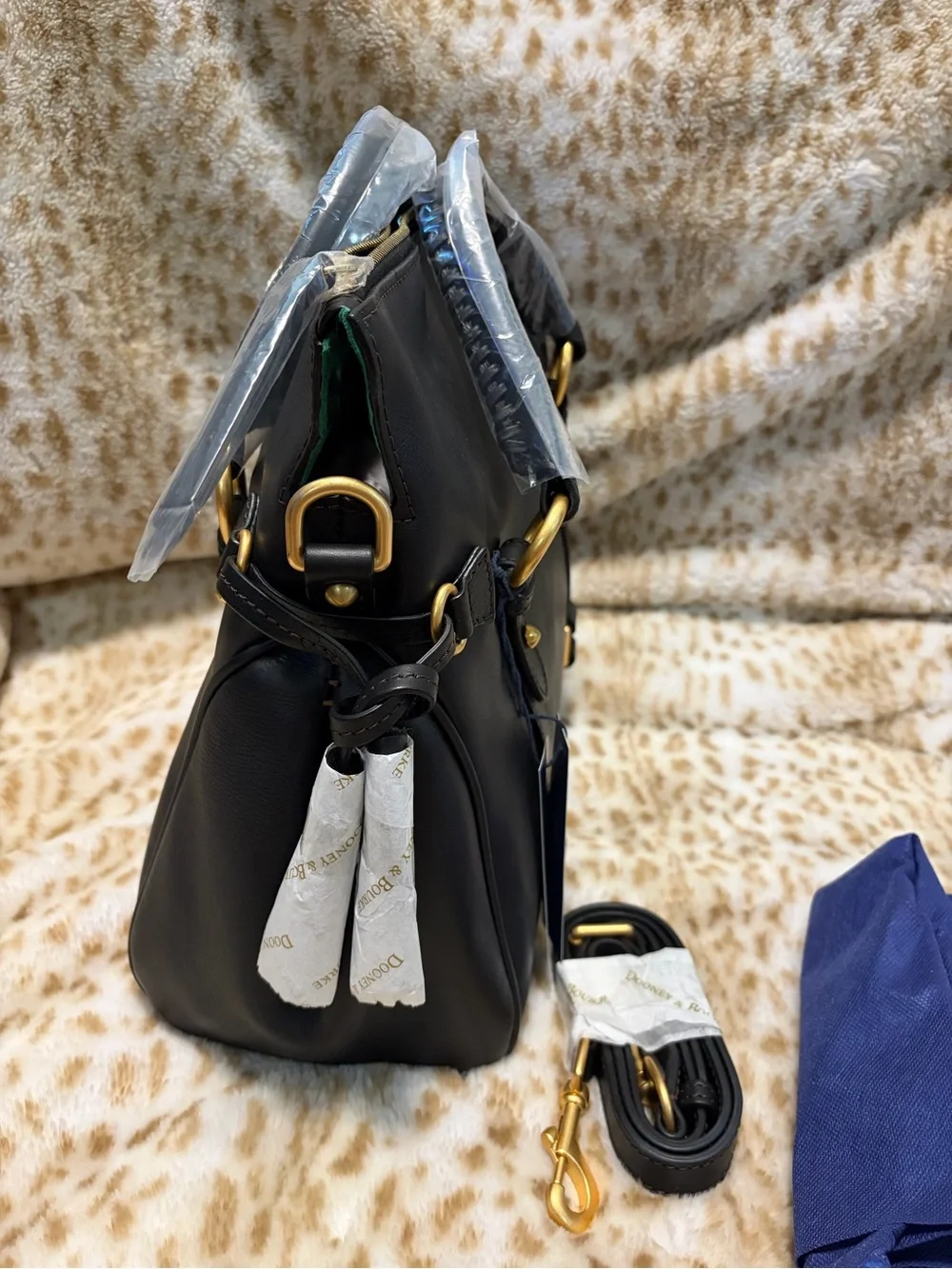 Dooney & Bourke Black on Black Florentine Leather Satchel with Gold Hardware